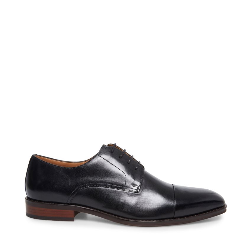 Black Steve Madden Plot Leather Men\'s Derby Shoes | PH 7519NPZ